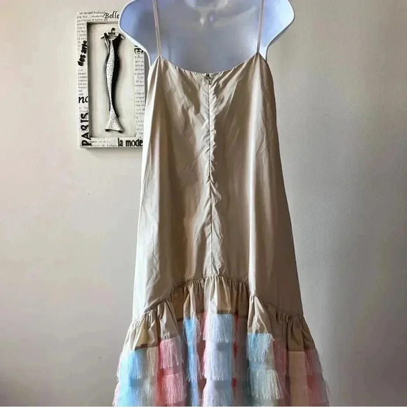 JOURDEN Beige Tie Dye Fringe Flapper Midi Sleeveless Dress Size 4 - Picture 10 of 16
